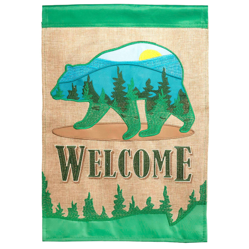 Welcome Mountain Bear Double Applique Flag Dicksons Inc