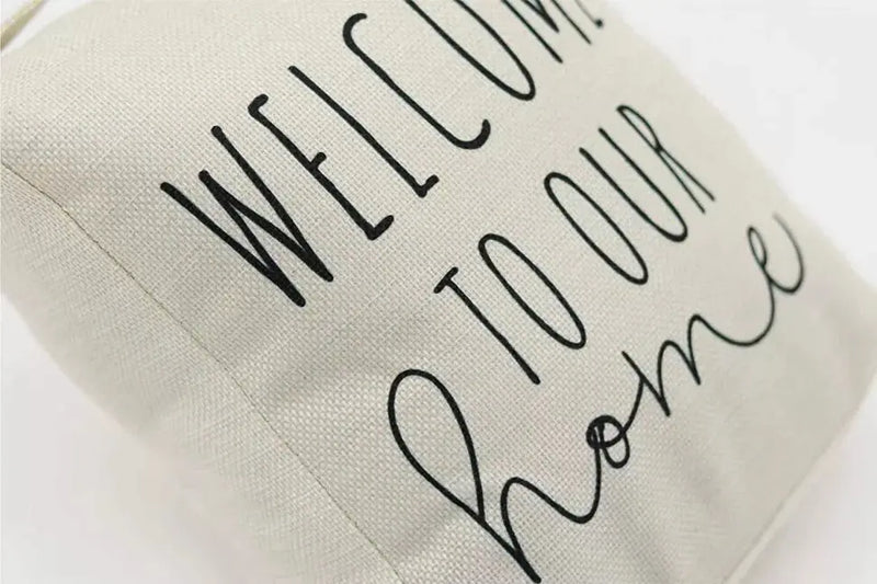 Welcome to Our Home Decorative Fabric Door Stopper with Handle- Fabric Weighted Floor Stop for Bedroom Living Room Exterior Doors- 7-7/8"W x 4-3/4"D x 9"H Paris Loft Inc