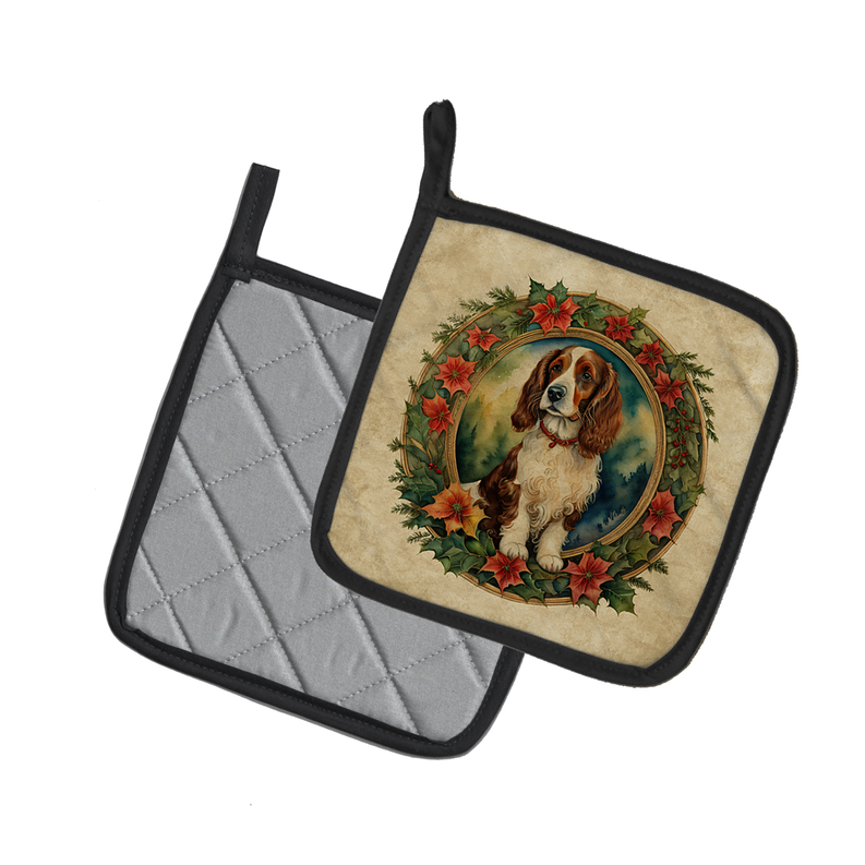 Welsh Springer Spaniel Christmas Flowers Pair of Pot Holders Caroline's Treasures