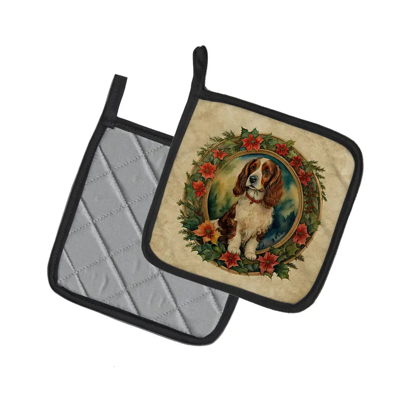 Welsh Springer Spaniel Christmas Flowers Pair of Pot Holders Caroline's Treasures