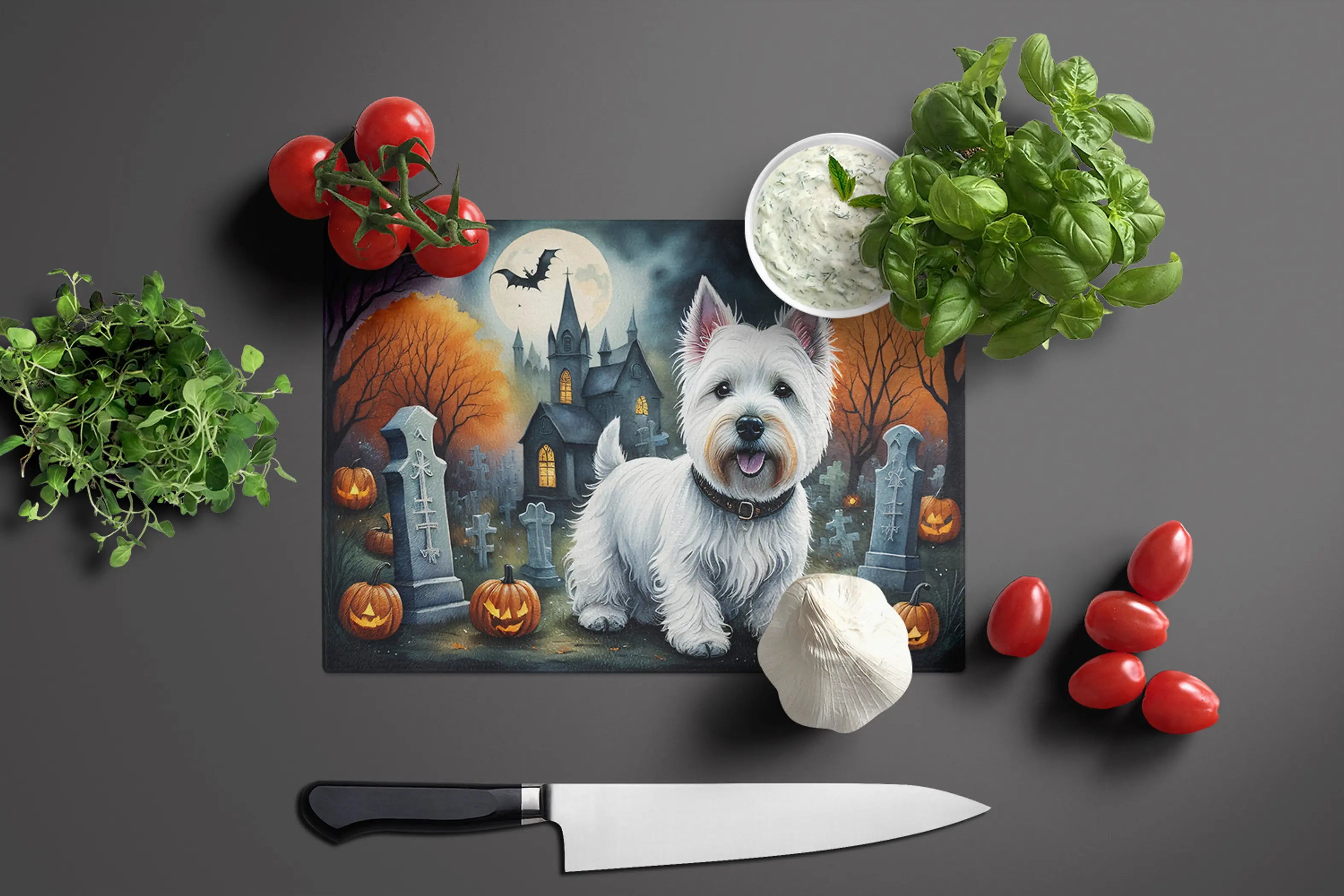 Westie Spooky Halloween Glass Cutting Board Caroline's Treasures
