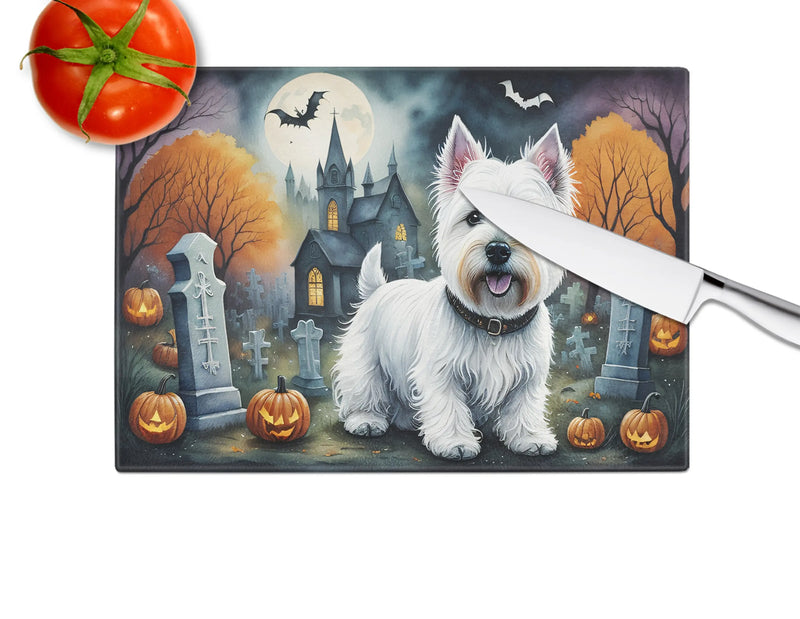 Westie Spooky Halloween Glass Cutting Board Caroline's Treasures