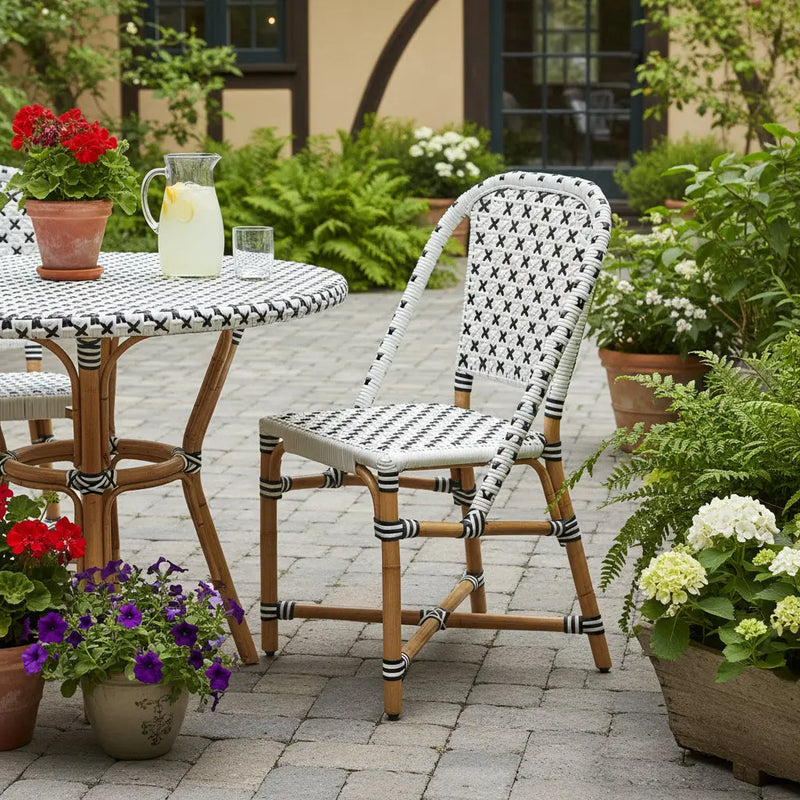 White And Brown Faux Rattan Dining Chair Homeroots Outdoor