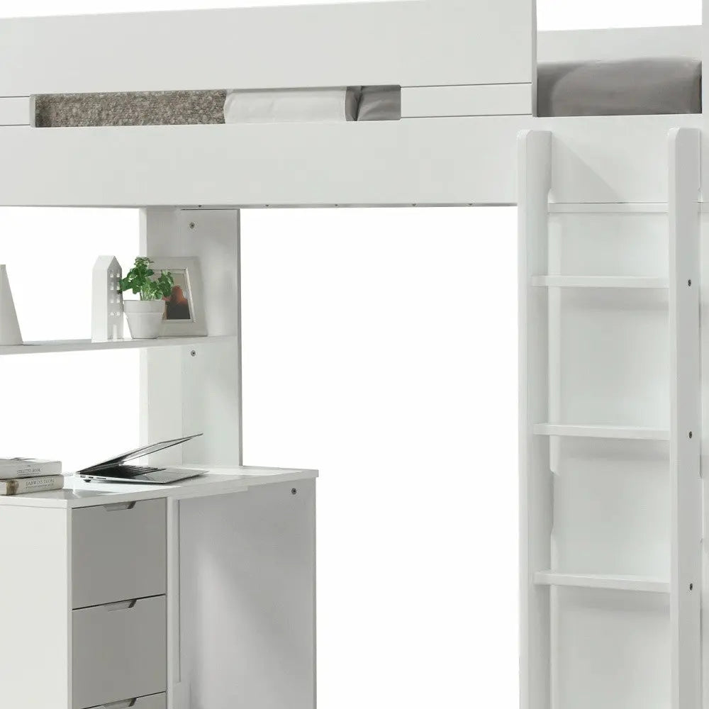 White And Gray Twin Loft Bed And Desk Homeroots Bed & Bath