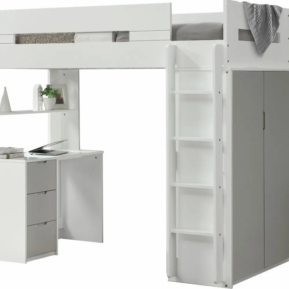 White And Gray Twin Loft Bed And Desk Homeroots Bed & Bath