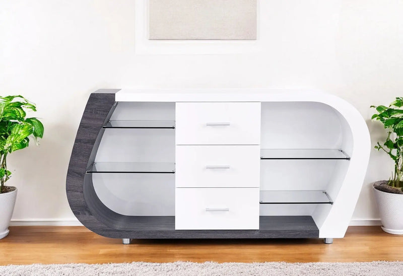 White And Grey Multi Tone Buffet With 3 Drawers Homeroots Kitchen & Dining