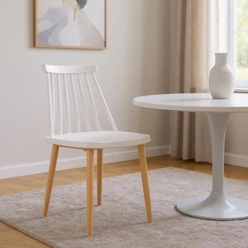 White And Natural Metal and Plastic Windsor Back Dining Side Chair Homeroots Kitchen & Dining