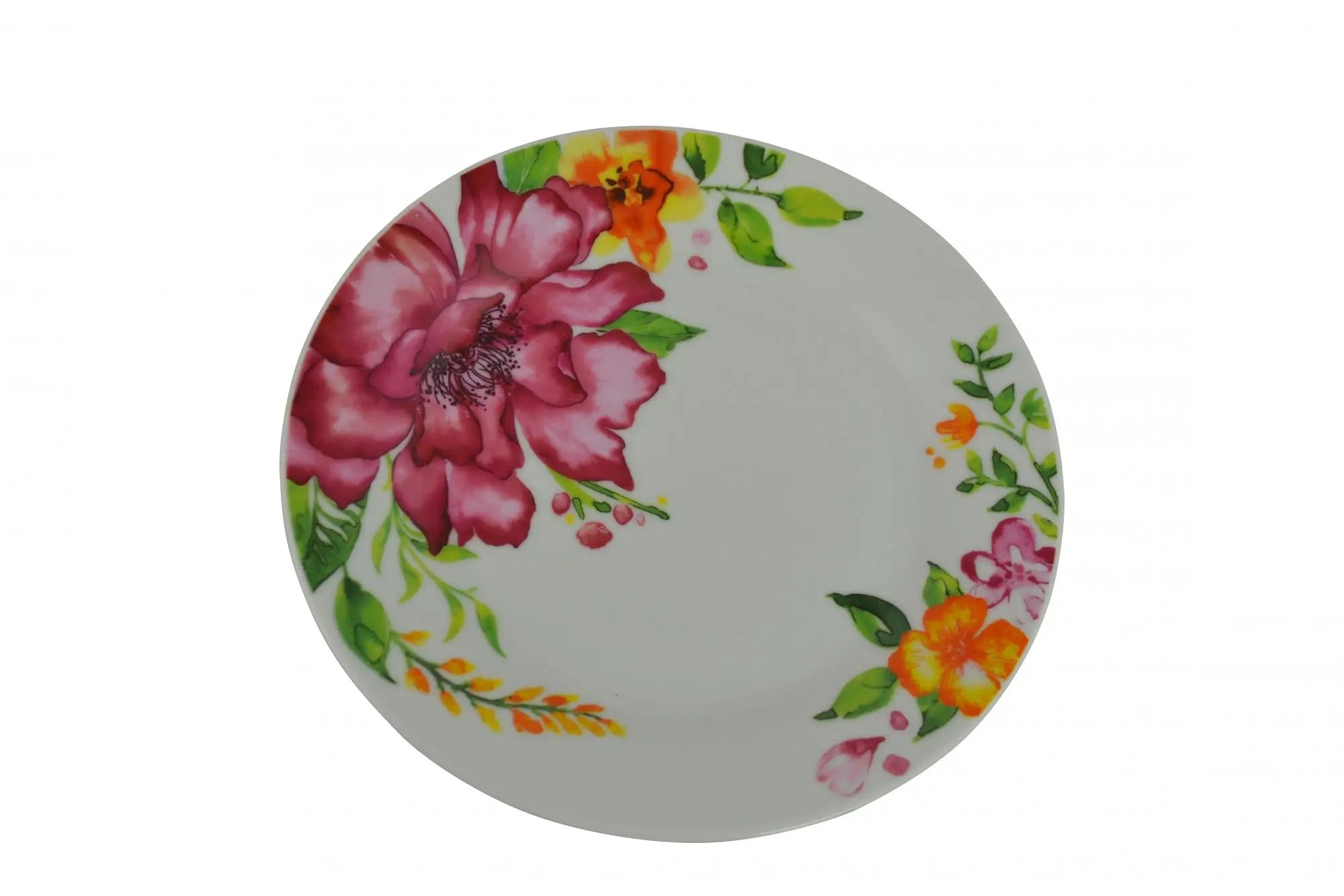 White And Pink Sixteen Piece Round Flat Floral Medallion Ceramic Service For Four Dinnerware Set Homeroots Kitchen & Dining