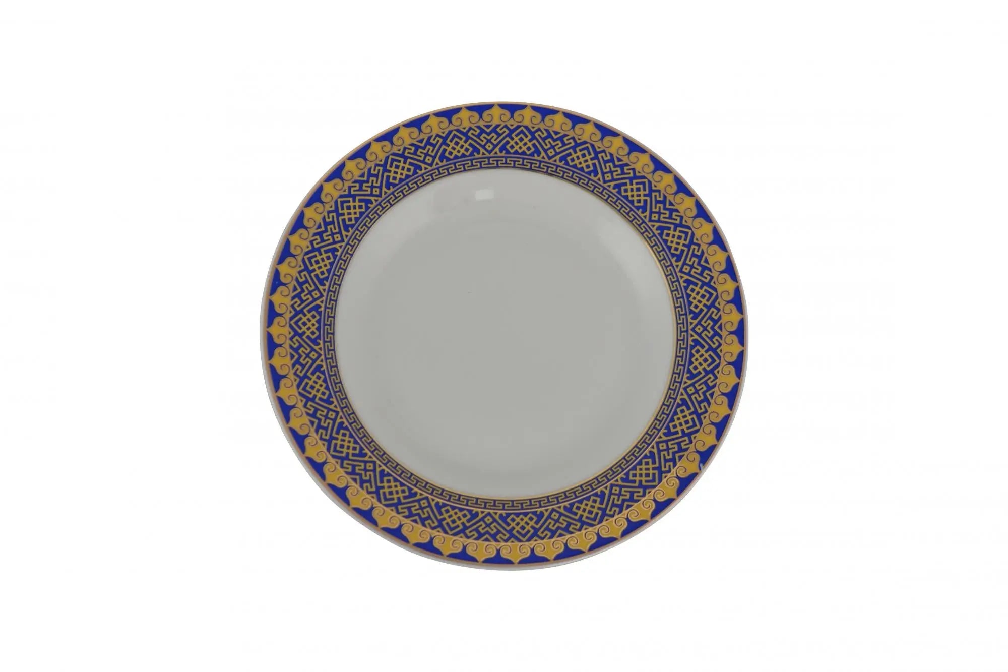 White Blue And Gold 40 Round Flat Abstract Ceramic Service For Eight Dinnerware Set Homeroots Kitchen & Dining