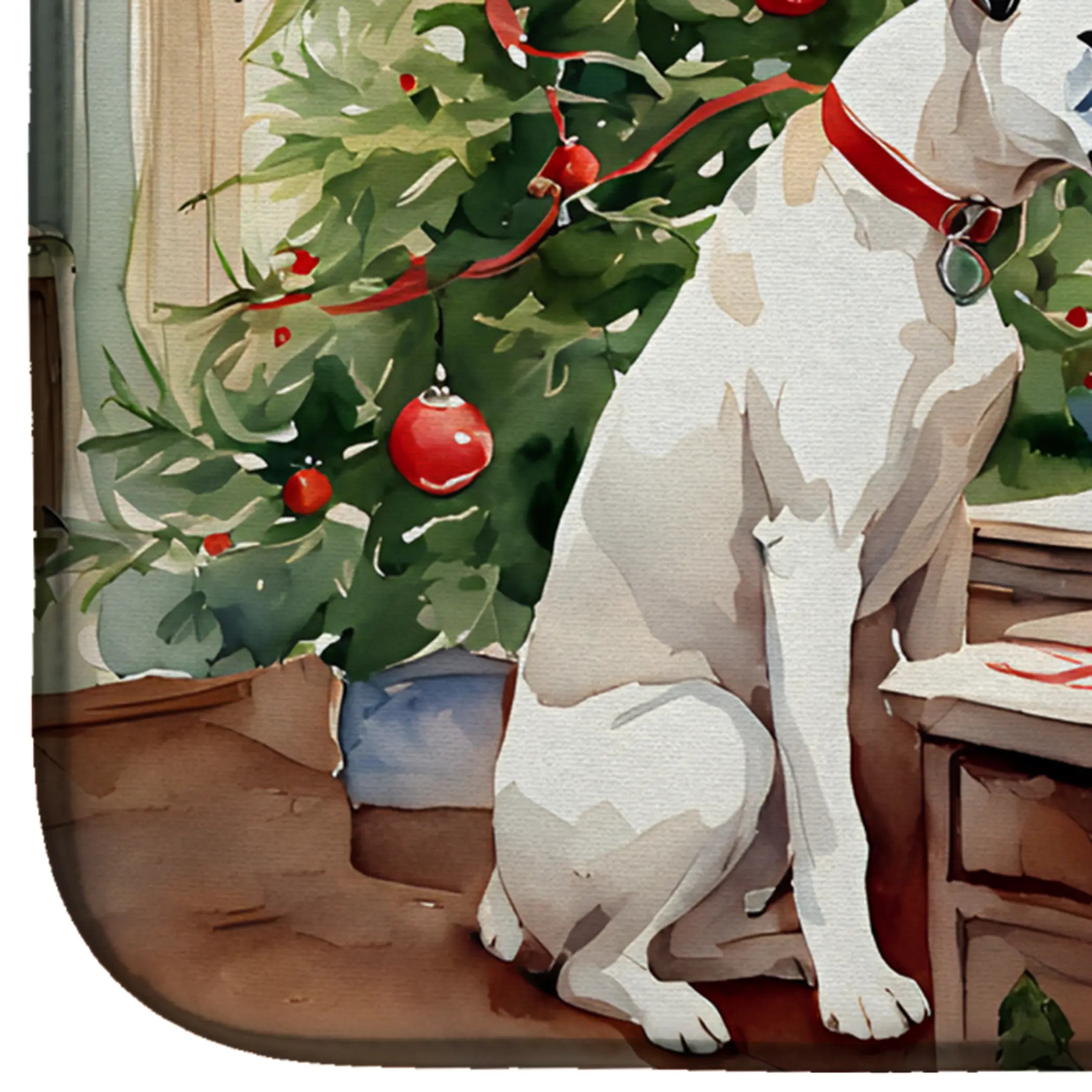White Boxer Christmas Cookies Dish Drying Mat Caroline's Treasures