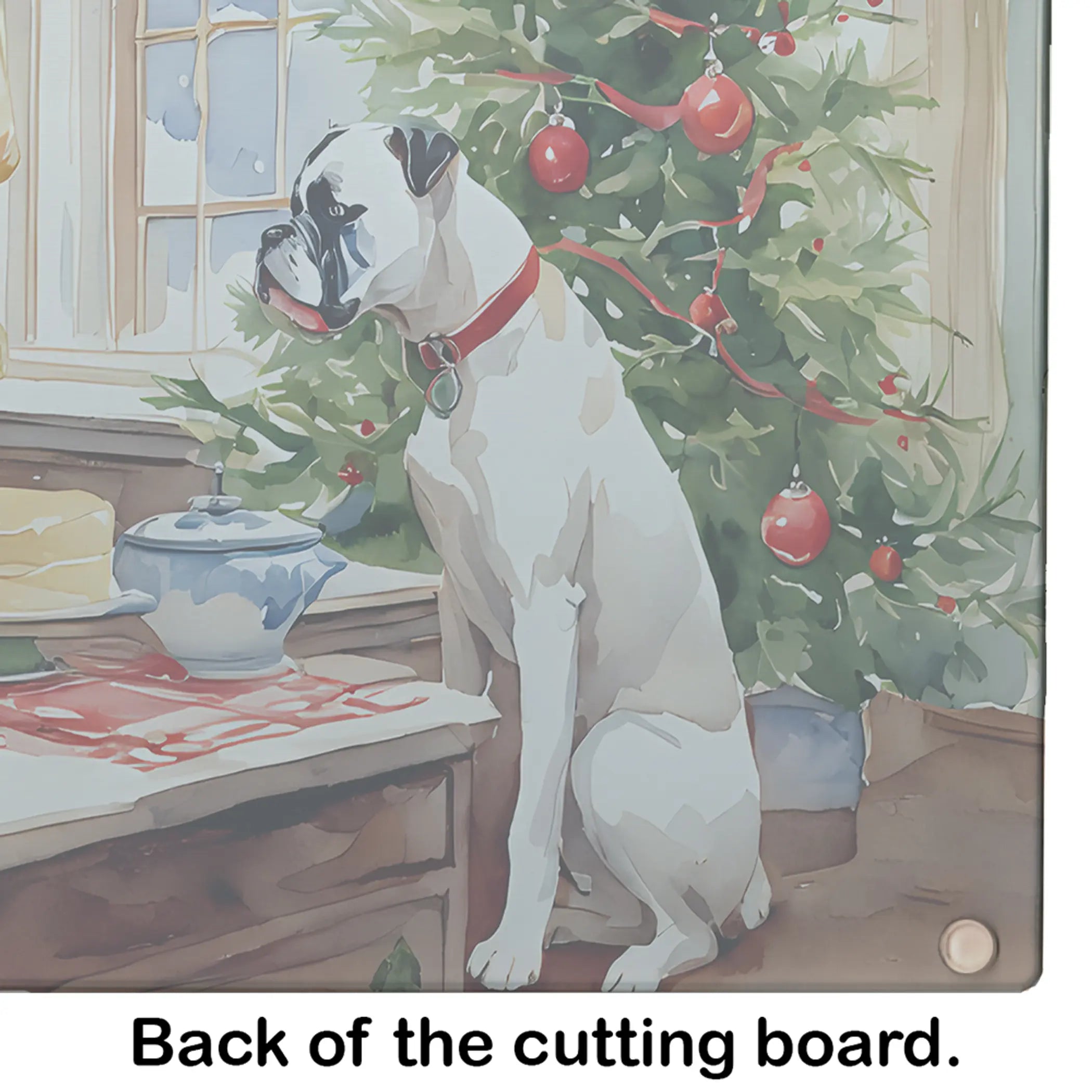 White Boxer Christmas Cookies Glass Cutting Board Caroline's Treasures
