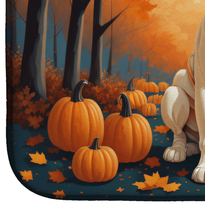 White Boxer Fall Dish Drying Mat Caroline's Treasures