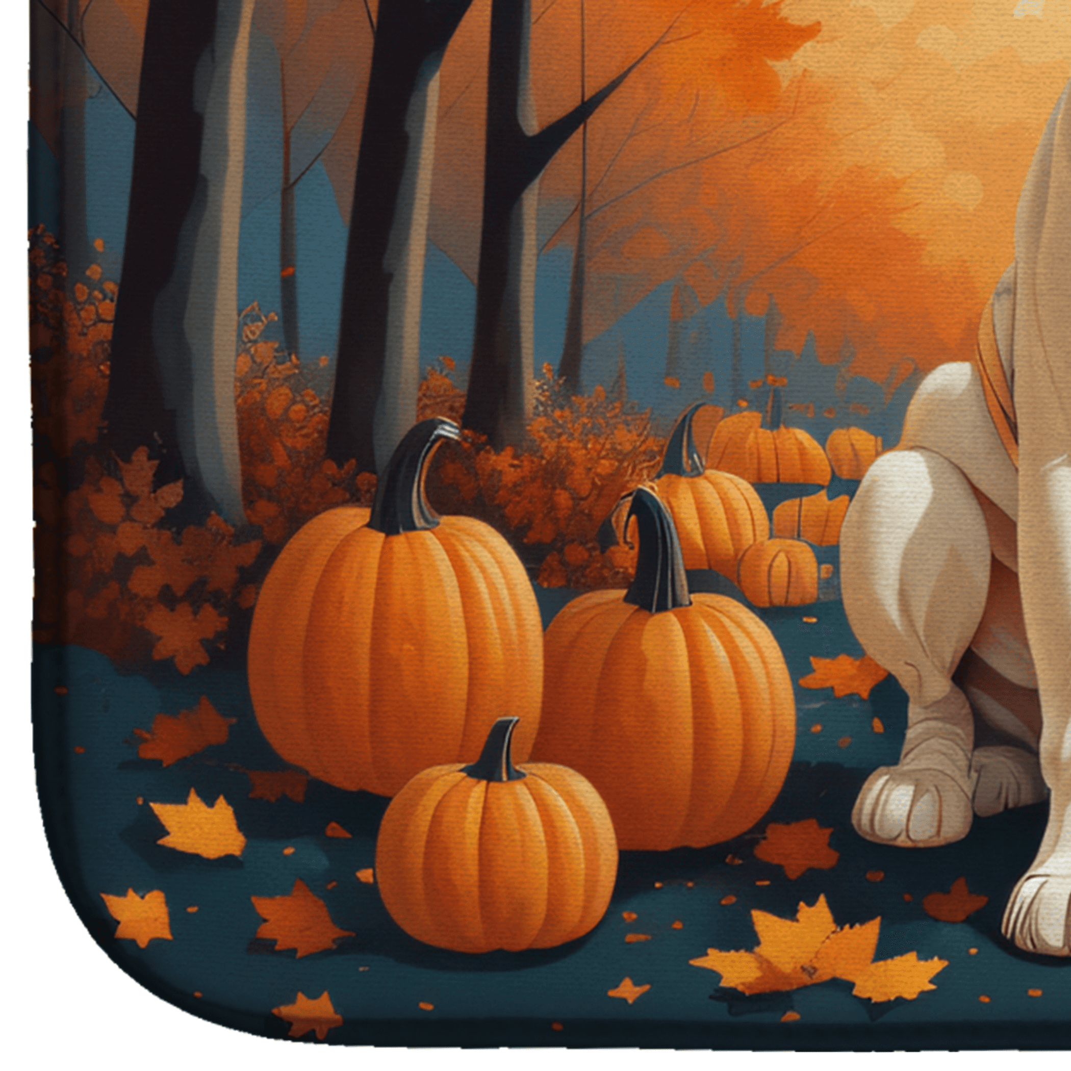 White Boxer Fall Dish Drying Mat Caroline's Treasures