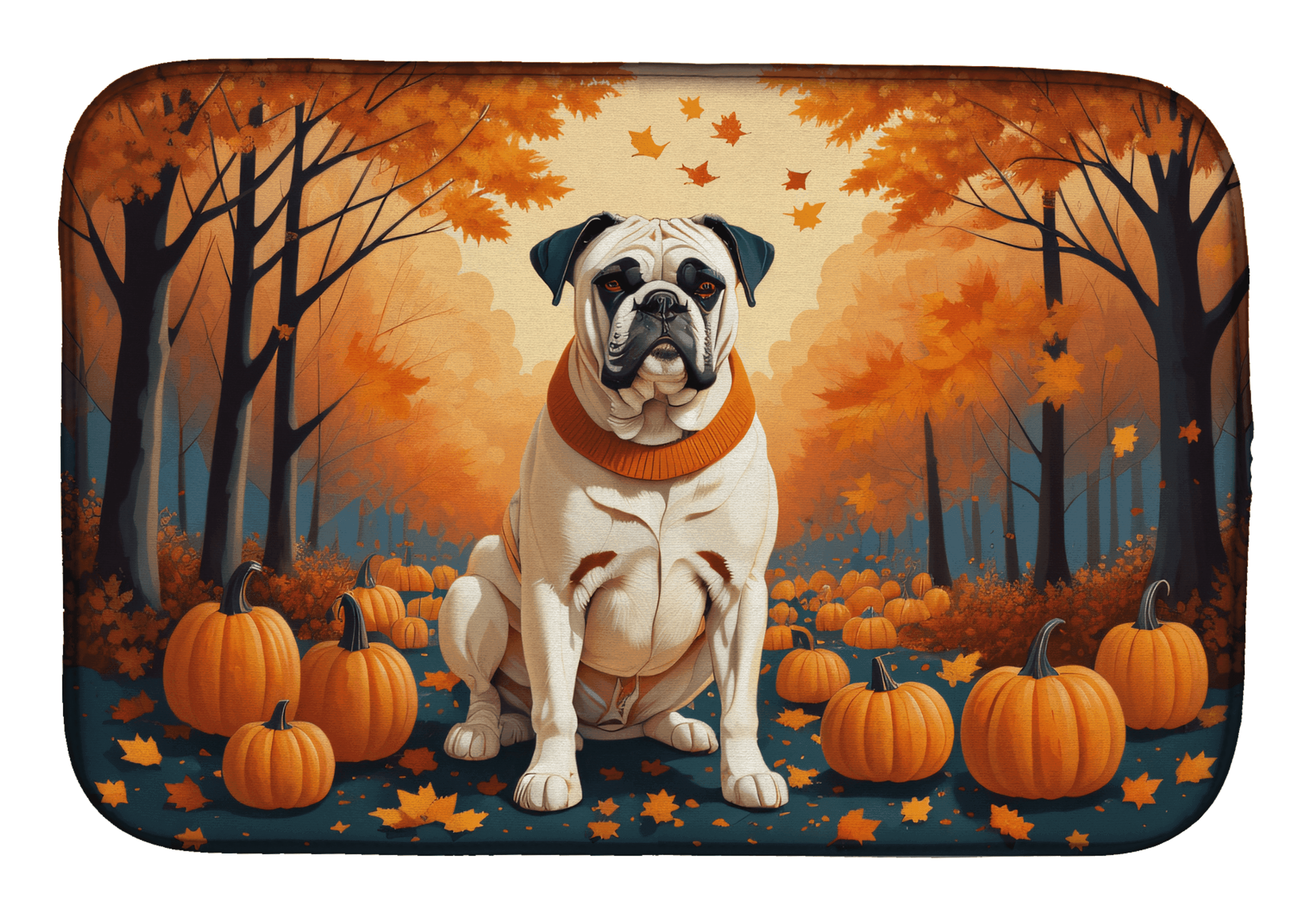 White Boxer Fall Dish Drying Mat Caroline's Treasures