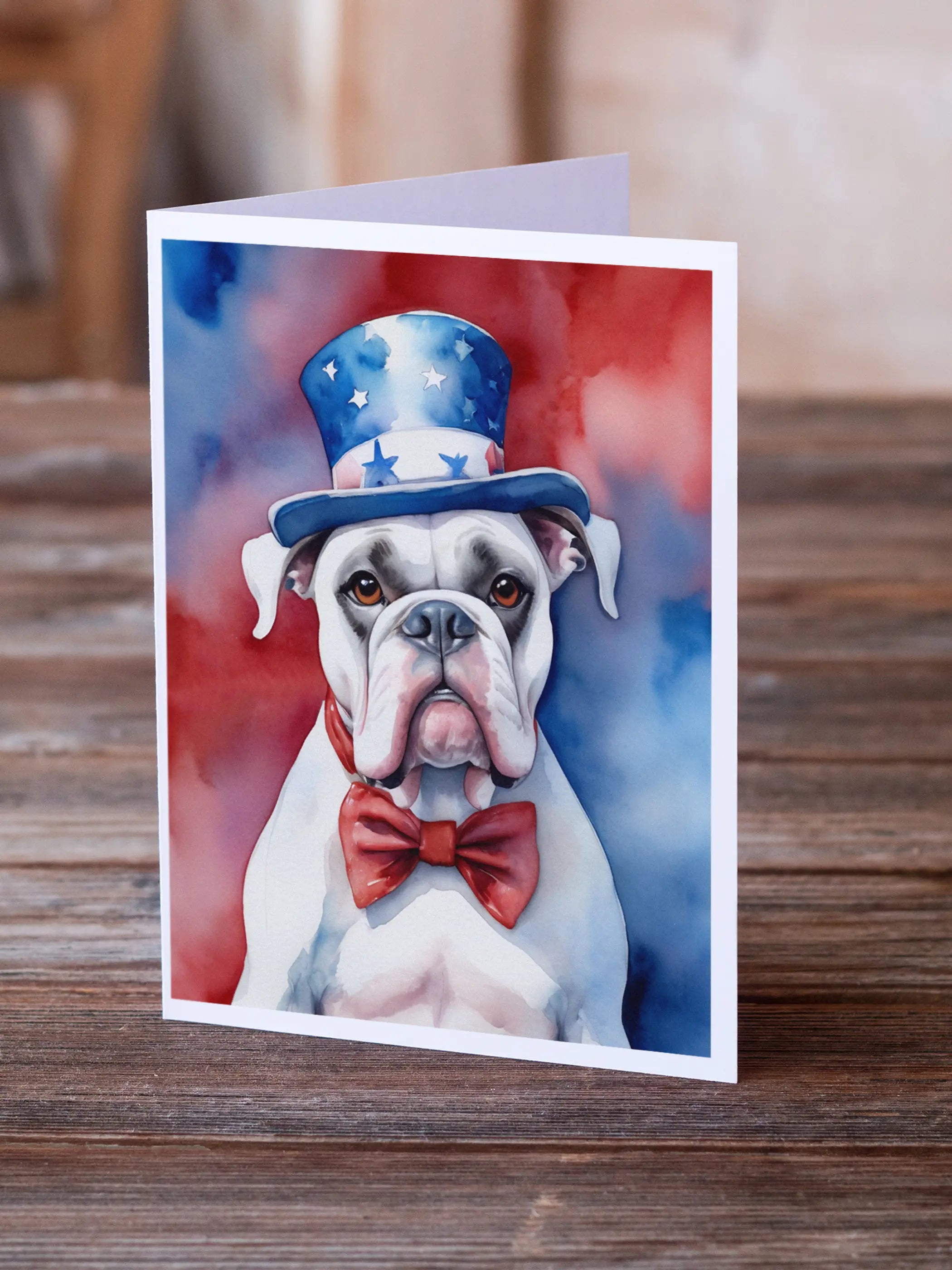 White Boxer Patriotic American Greeting Cards Pack of 8 Caroline's Treasures