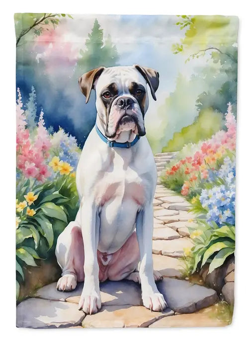 White Boxer Spring Path Garden Flag Caroline's Treasures