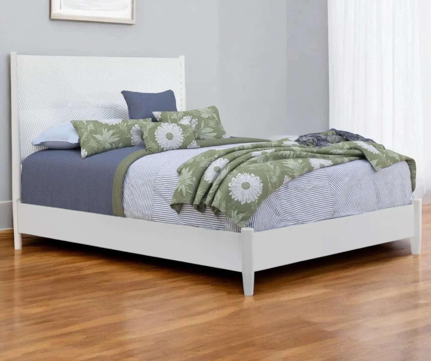 White Carved Geometric Solid Wood California King Bed Frame Homeroots Bed & Bath
