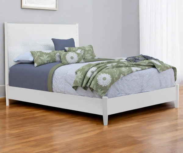 White Carved Geometric Solid Wood California King Bed Frame Homeroots Bed & Bath