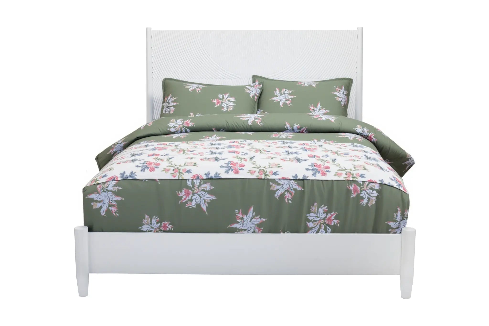 White Carved Geometric Solid Wood California King Bed Frame Homeroots Bed & Bath