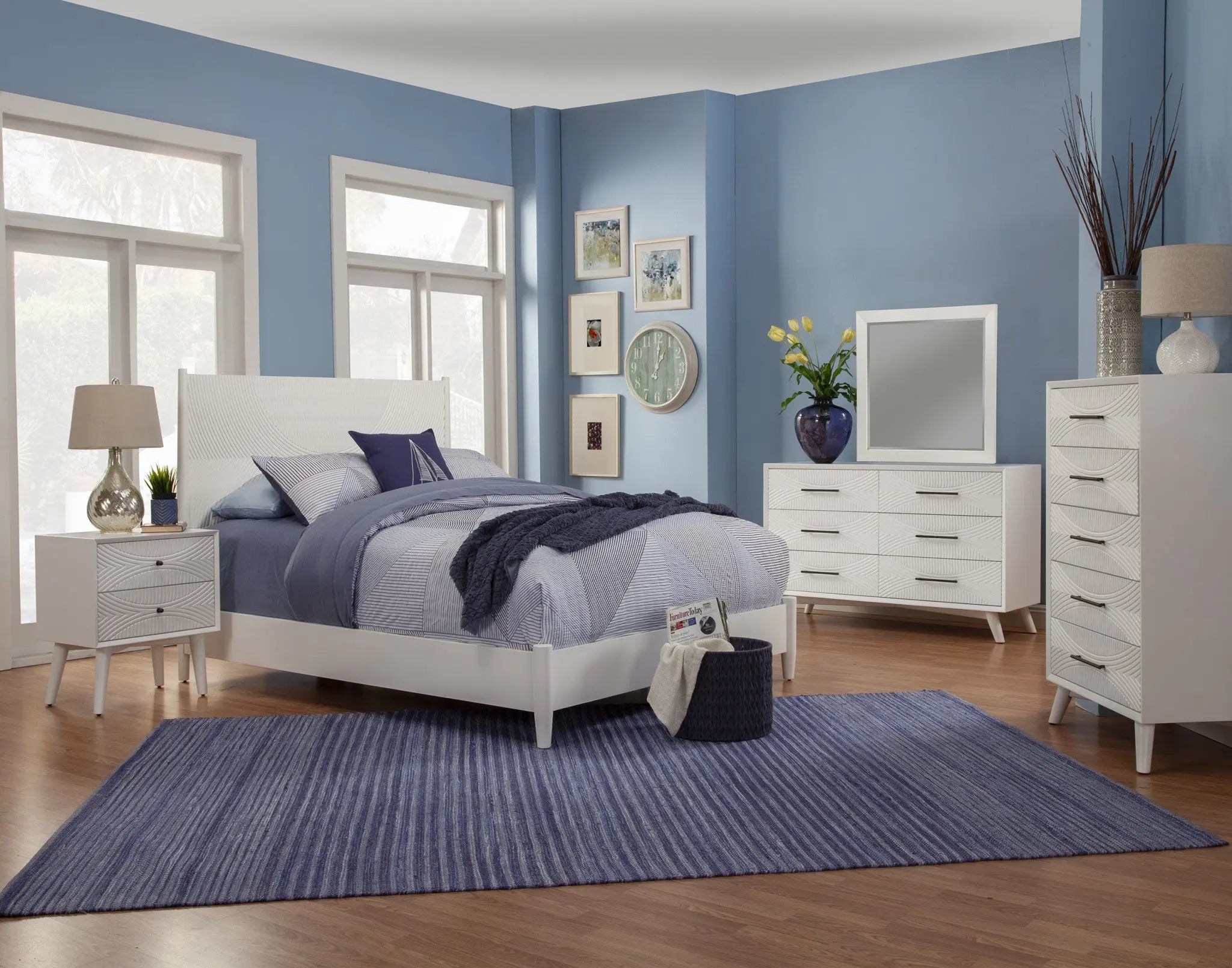 White Carved Geometric Solid Wood California King Bed Frame Homeroots Bed & Bath