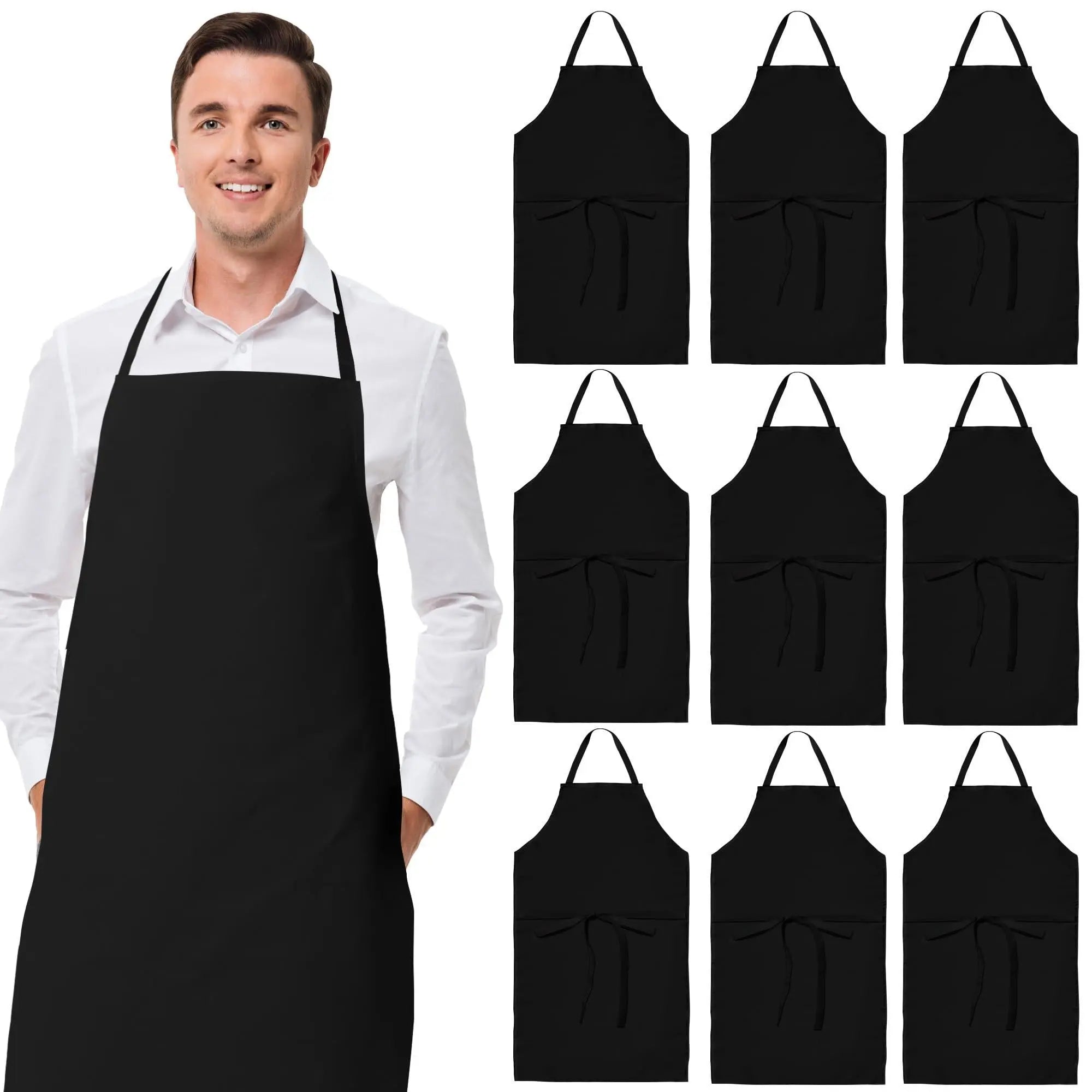 White Classic Black Aprons Bulk   Commercial Chef Bib Apron for Kitchen and Restaurant Cooking without Pockets Unisex Women and Men Adult   12 Pack White Classic