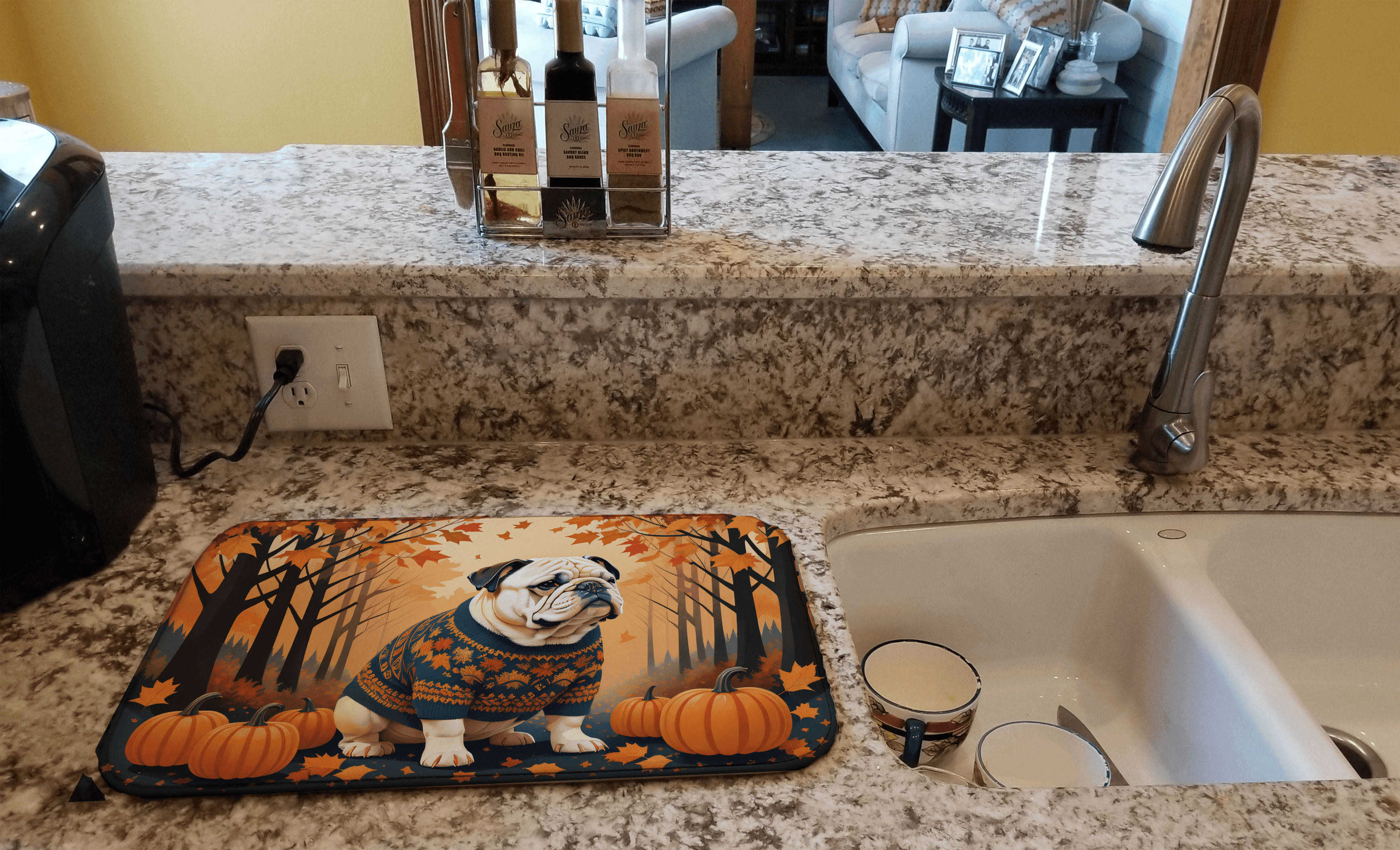 White English Bulldog Fall Dish Drying Mat Caroline's Treasures