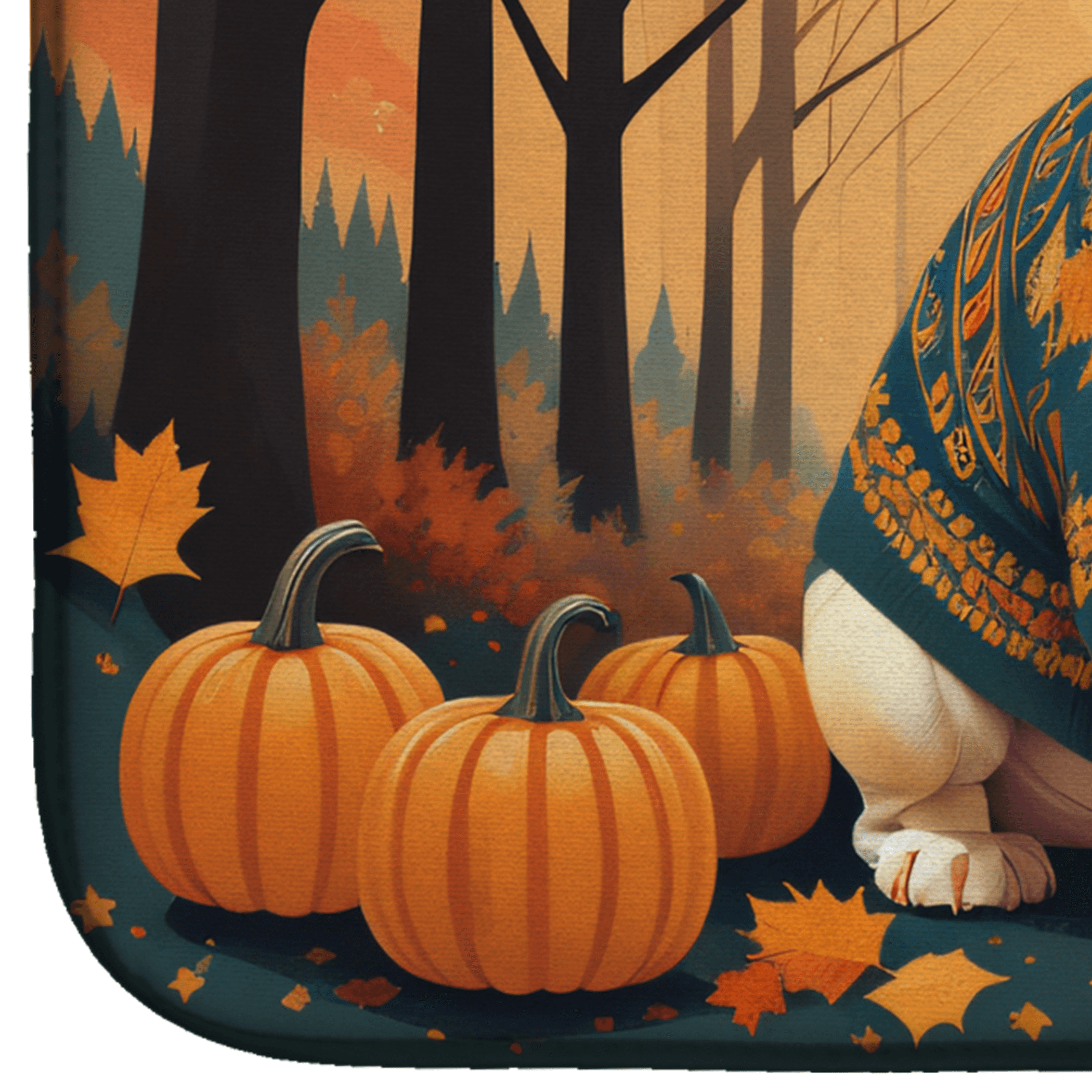White English Bulldog Fall Dish Drying Mat Caroline's Treasures