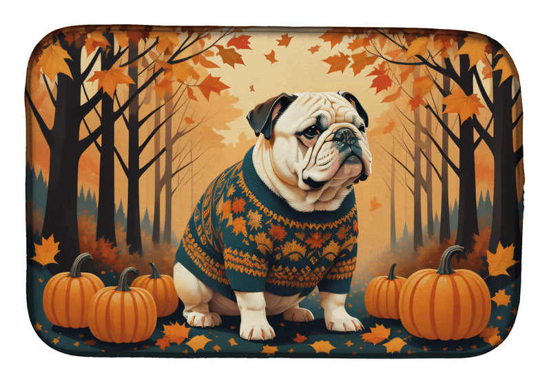 White English Bulldog Fall Dish Drying Mat Caroline's Treasures