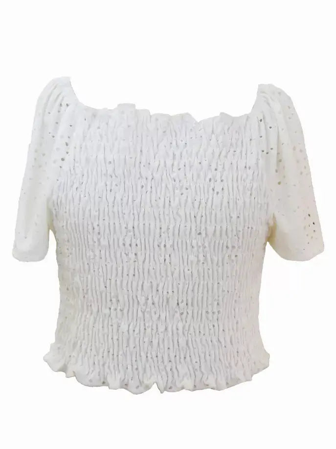 White Eyelet Smocking Top Tru Luv