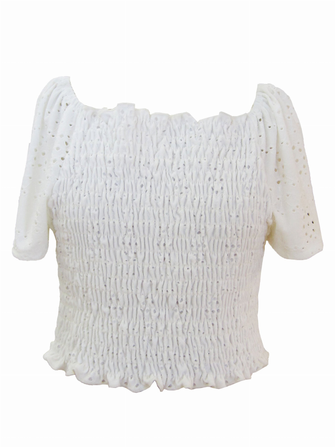 White Eyelet Smocking Top Tru Luv
