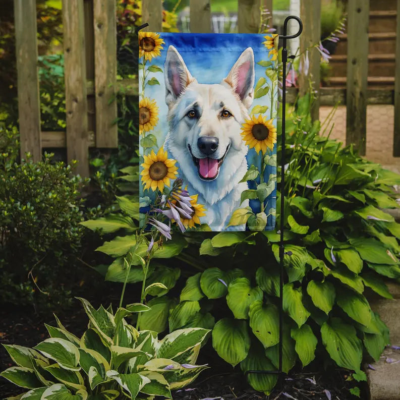 White German Shepherd in Sunflowers Garden Flag Caroline's Treasures
