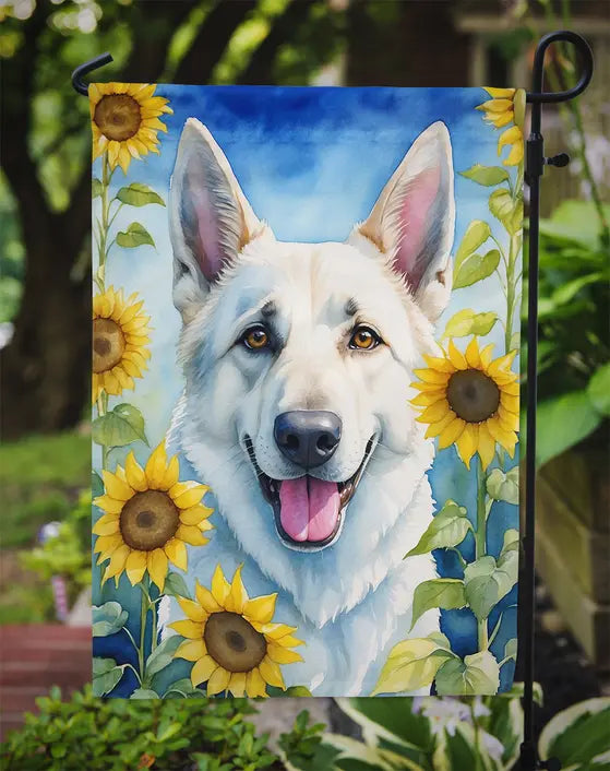 White German Shepherd in Sunflowers Garden Flag Caroline's Treasures
