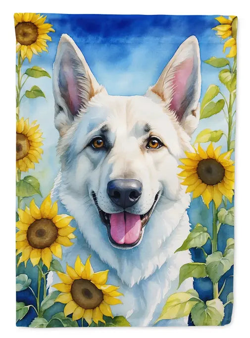 White German Shepherd in Sunflowers Garden Flag Caroline's Treasures