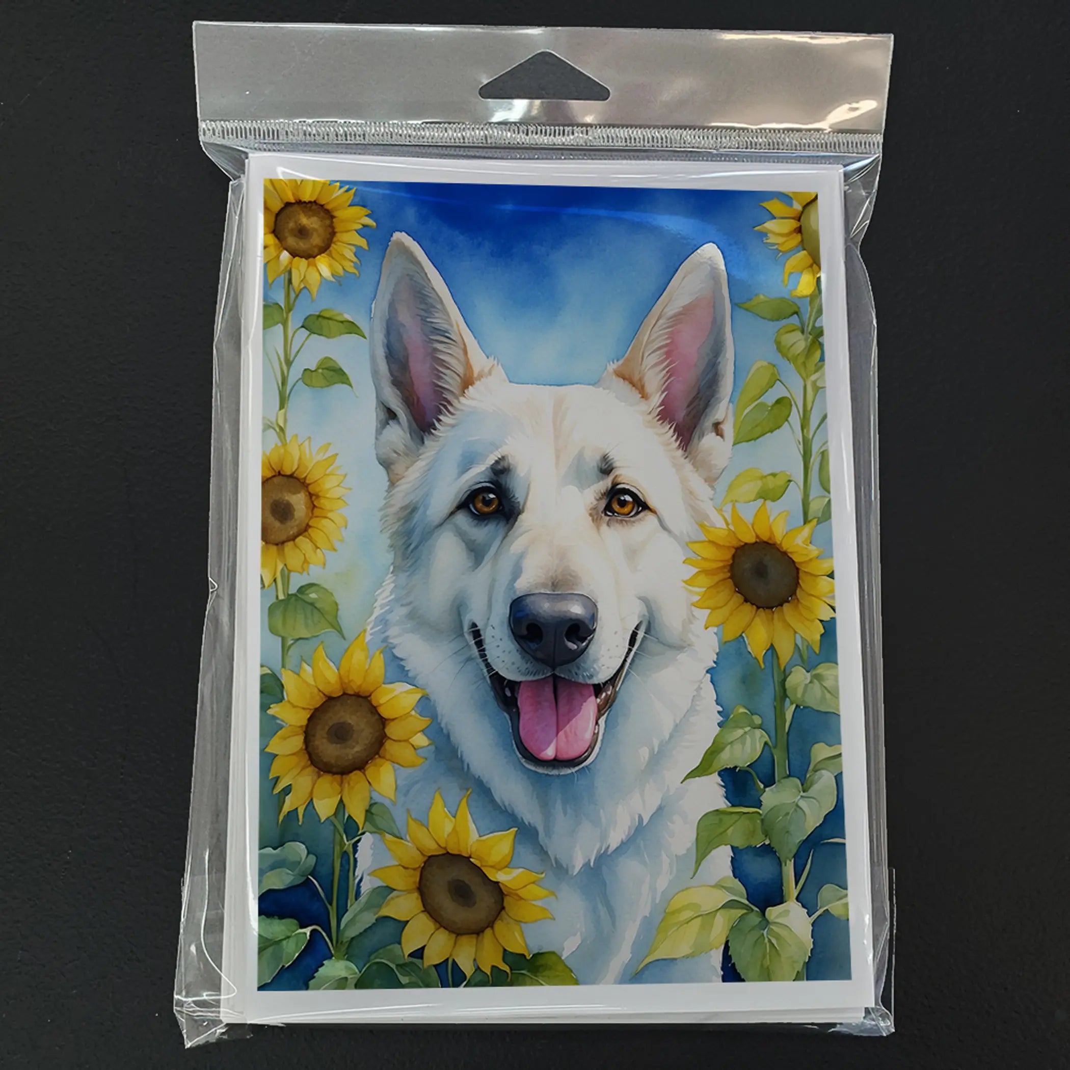 White German Shepherd in Sunflowers Greeting Cards Pack of 8 Caroline's Treasures