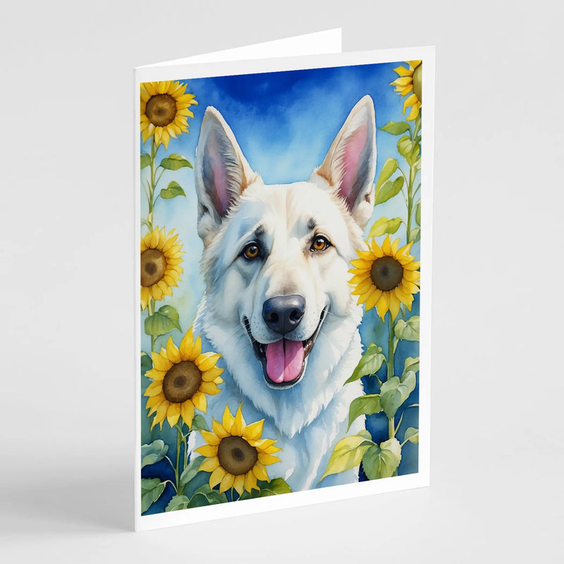 White German Shepherd in Sunflowers Greeting Cards Pack of 8 Caroline's Treasures