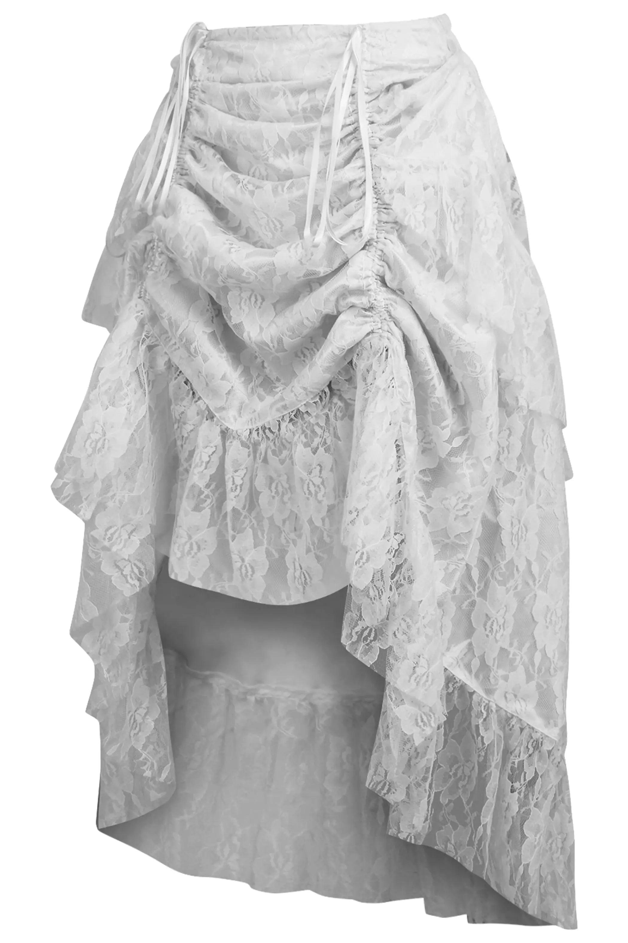 White Lace Adjustable High Low Bustle Skirt Daisy Corsets