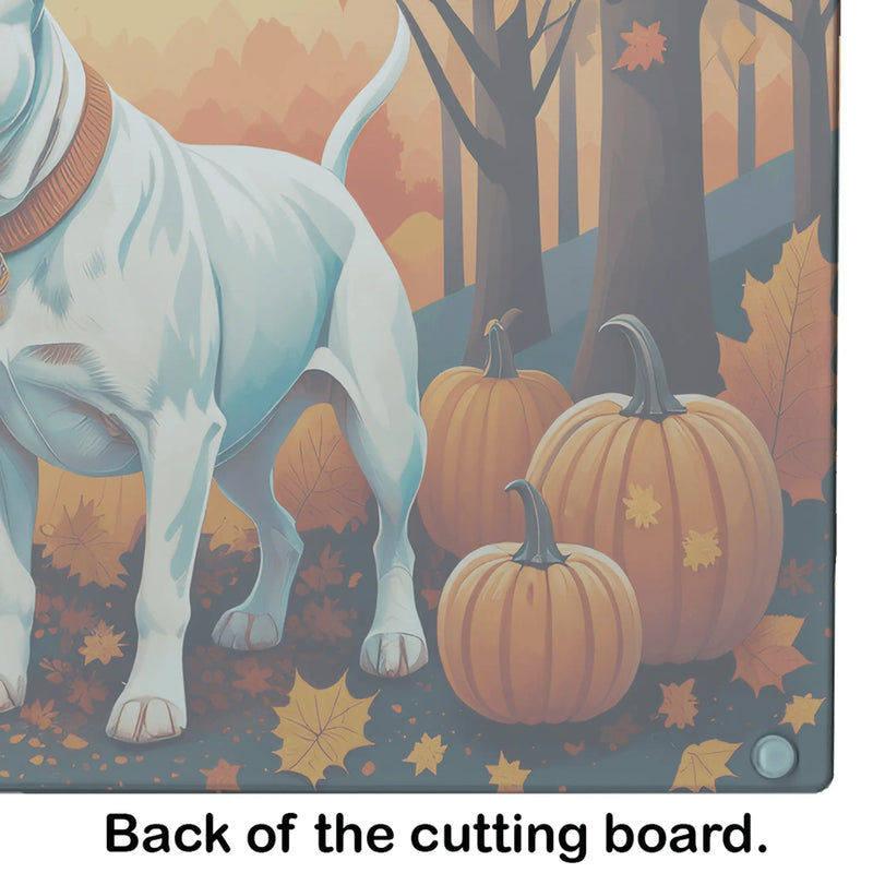 White Pit Bull Terrier Fall Glass Cutting Board Caroline's Treasures