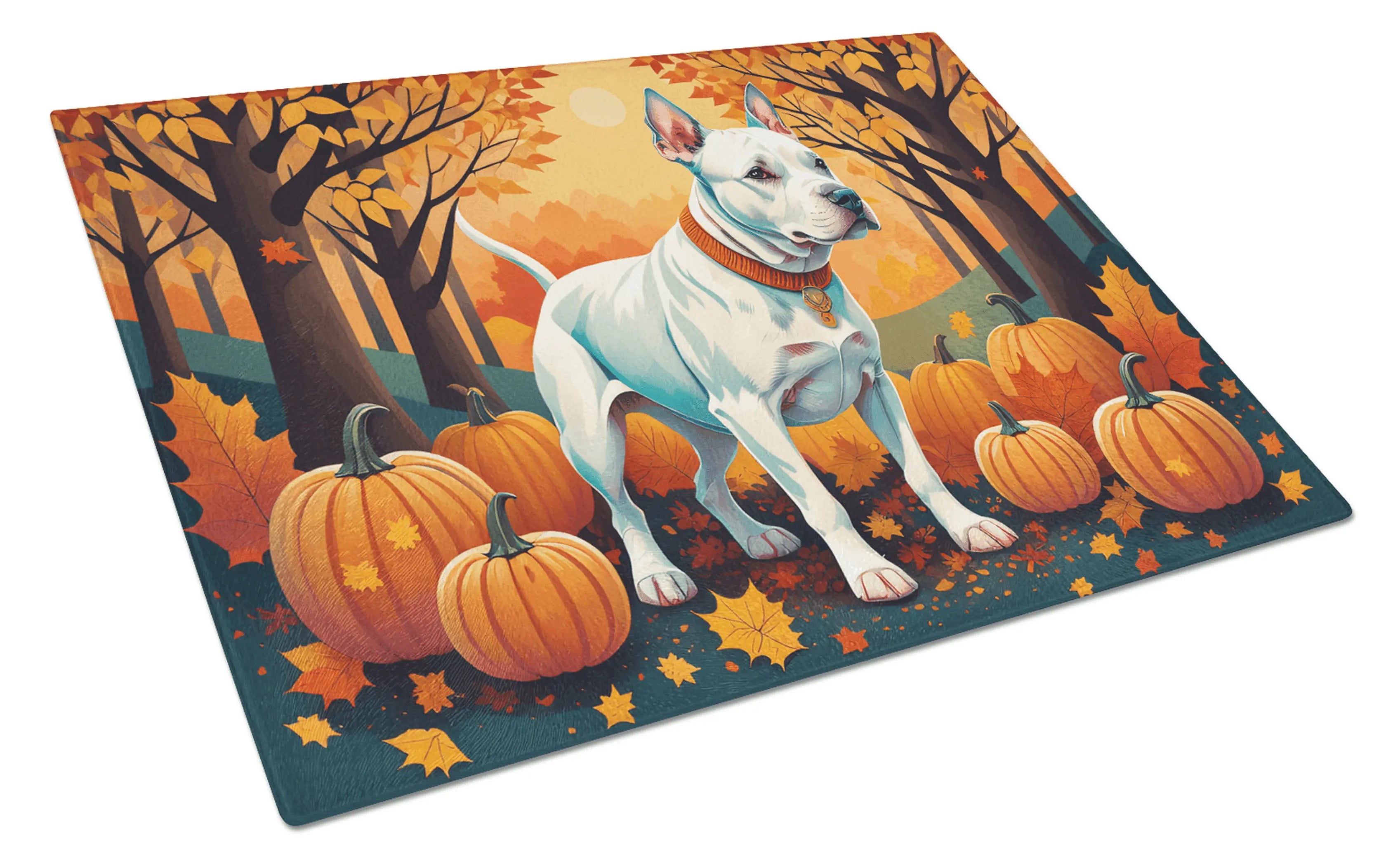 White Pit Bull Terrier Fall Glass Cutting Board Caroline's Treasures