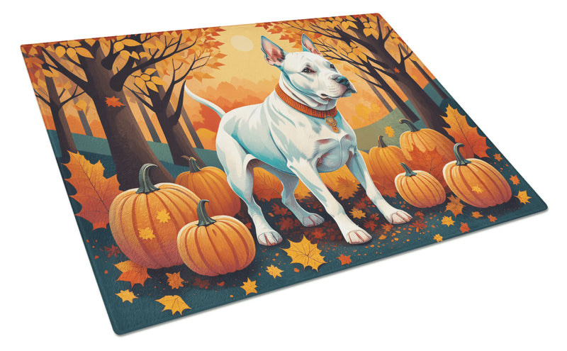 White Pit Bull Terrier Fall Glass Cutting Board Caroline's Treasures