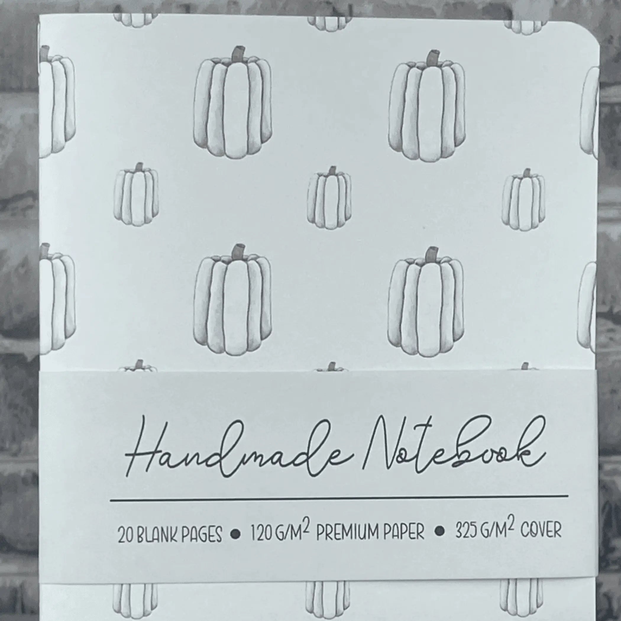White Pumpkins Pattern - A5 ish size Handmade Saddle Bound Notebook Art by Erica H