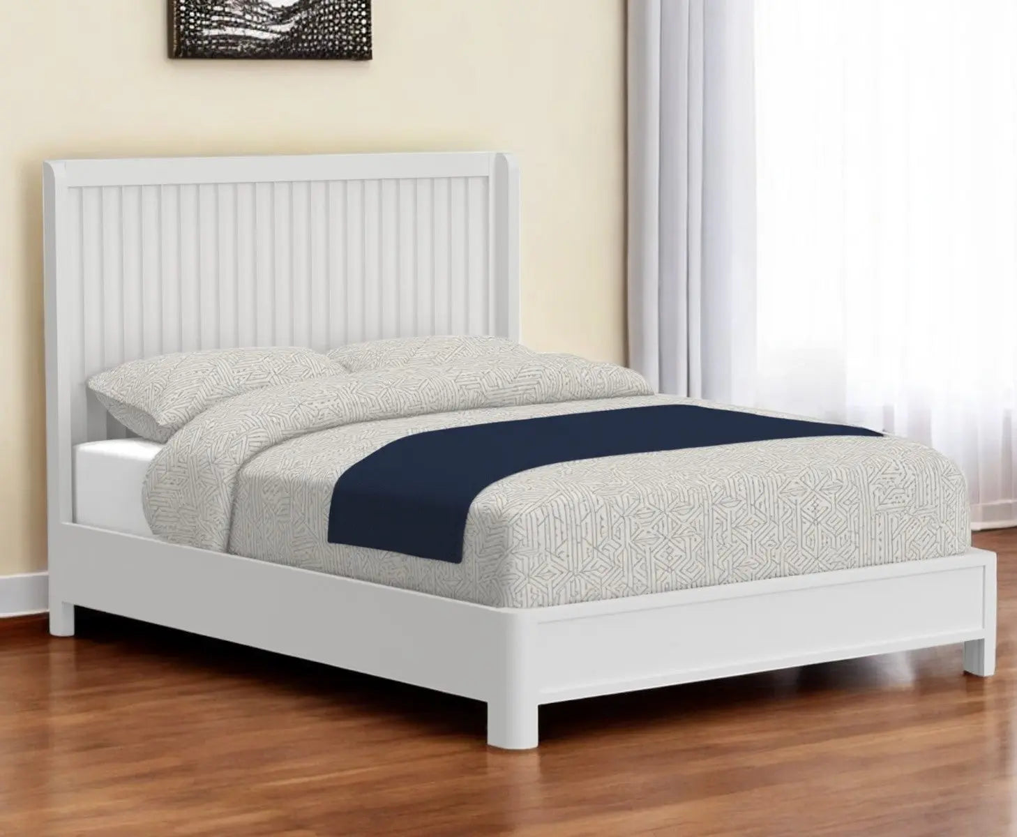 White Ribbed Texture Solid Wood California King Bed Frame Homeroots Bed & Bath