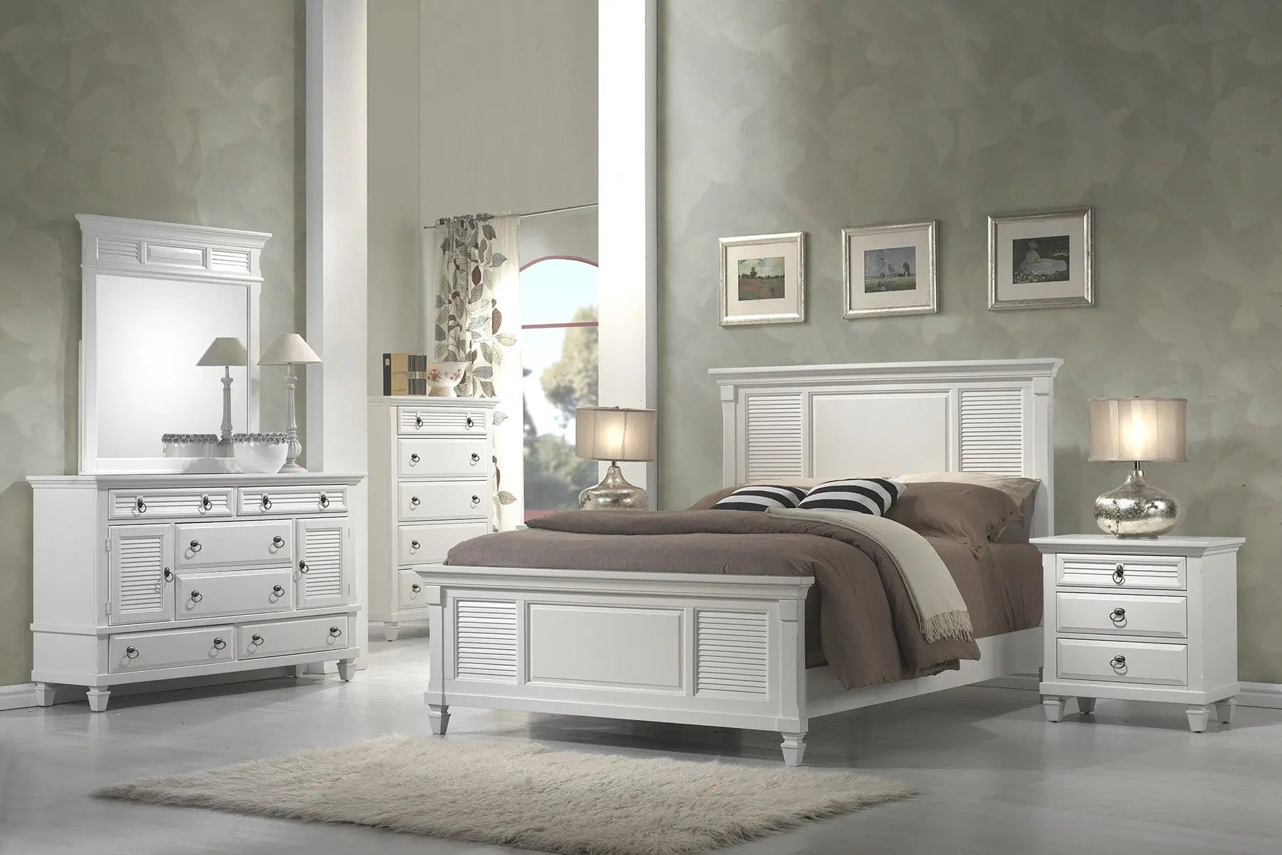 White Ribbed Texture Solid Wood Queen Bed Frame Homeroots Bed & Bath