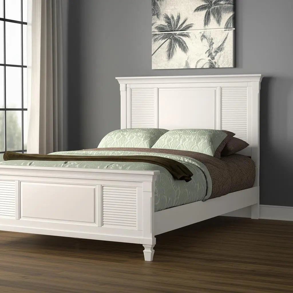 White Ribbed Texture Solid Wood Queen Bed Frame Homeroots Bed & Bath