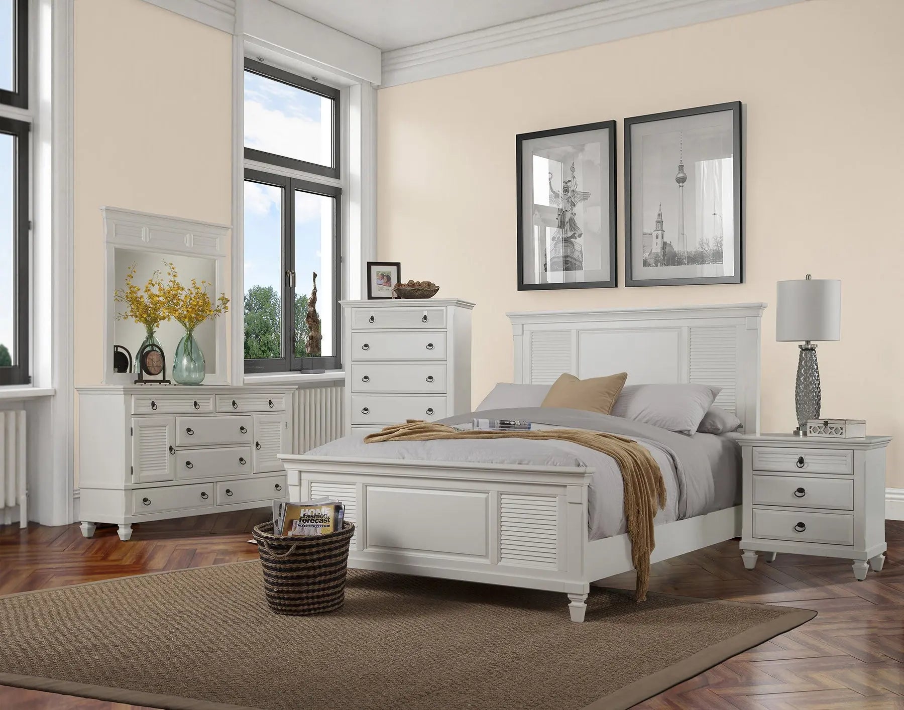 White Ribbed Texture Solid Wood Queen Bed Frame Homeroots Bed & Bath