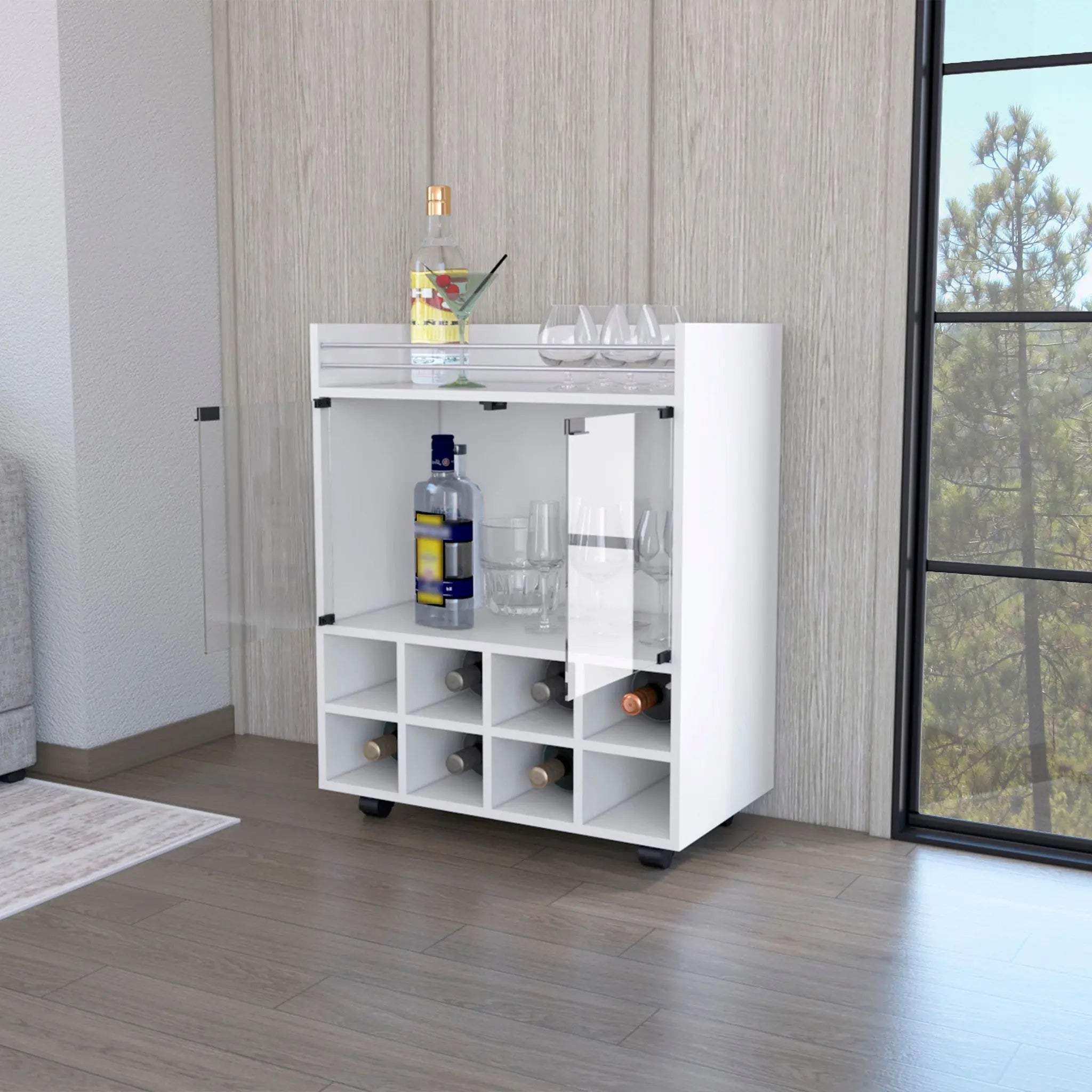 White Rolling Bar Cart With Wine Storage Homeroots Kitchen & Dining