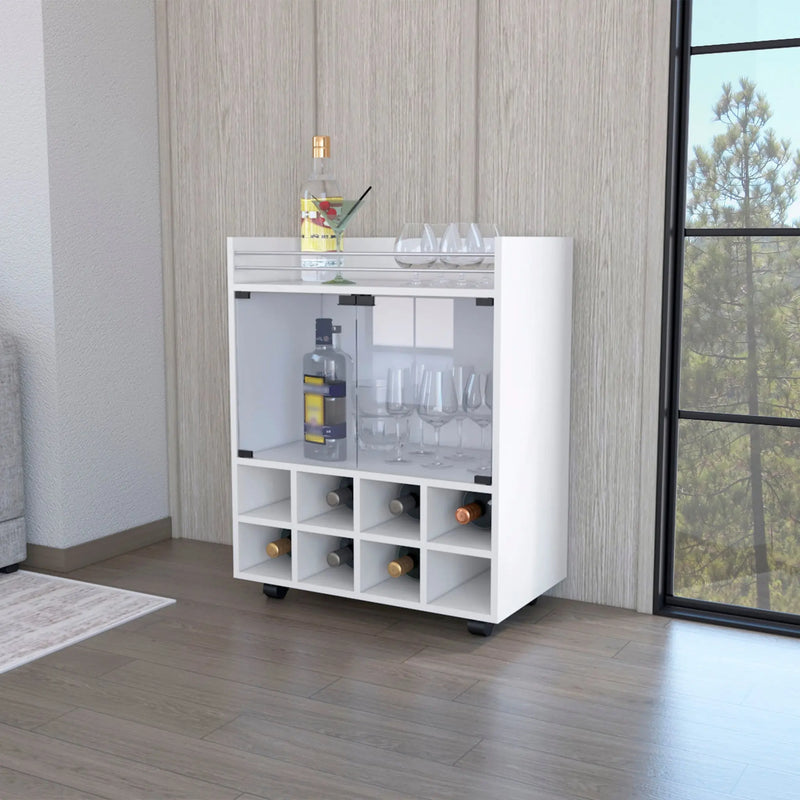 White Rolling Bar Cart With Wine Storage Homeroots Kitchen & Dining