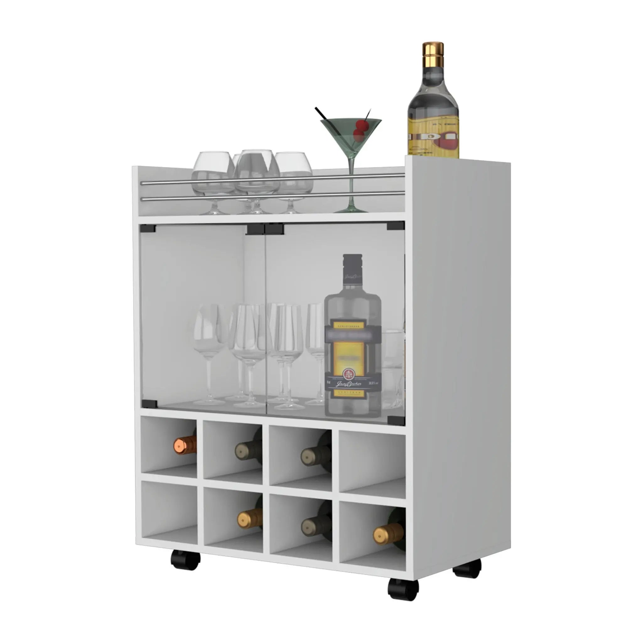 White Rolling Bar Cart With Wine Storage Homeroots Kitchen & Dining