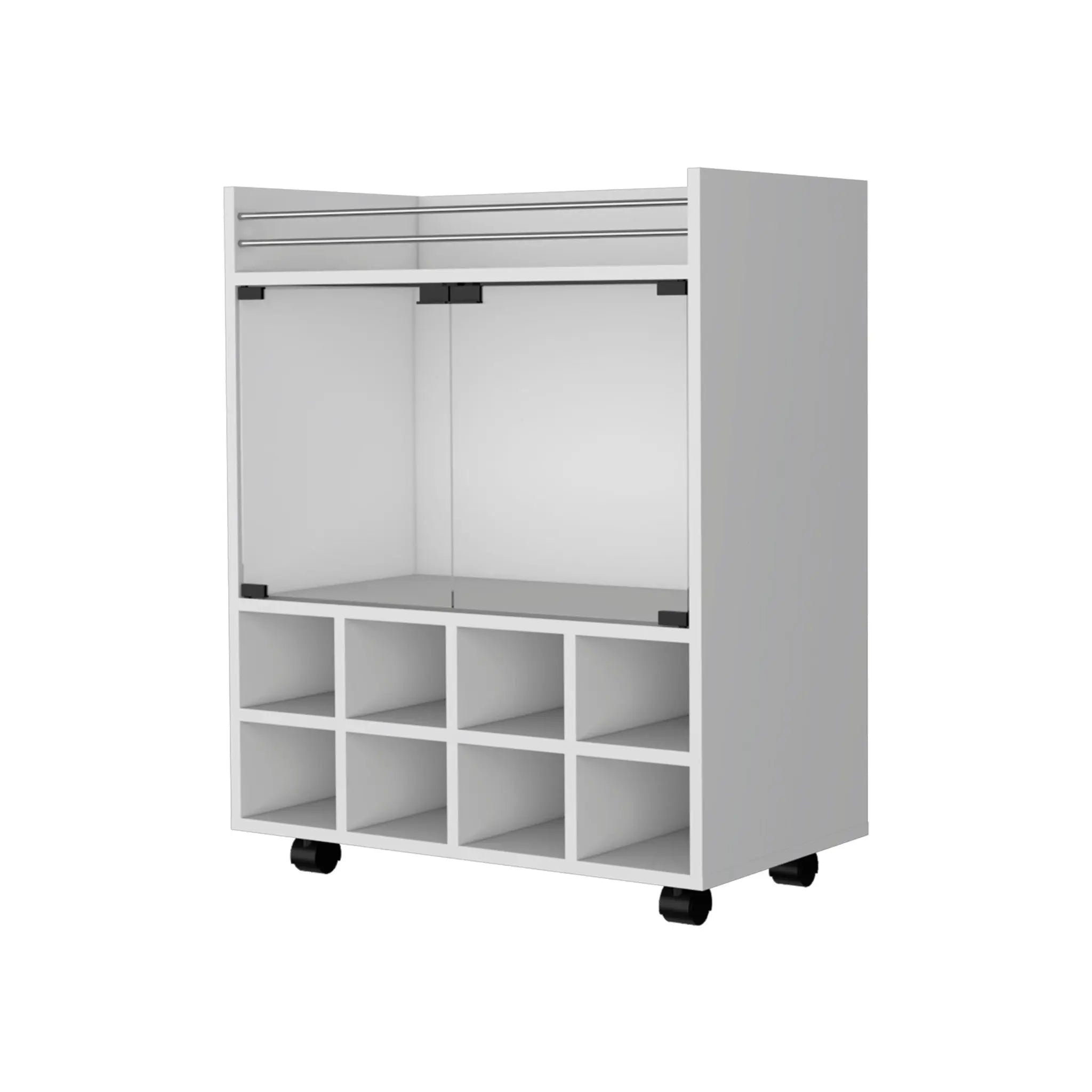 White Rolling Bar Cart With Wine Storage Homeroots Kitchen & Dining