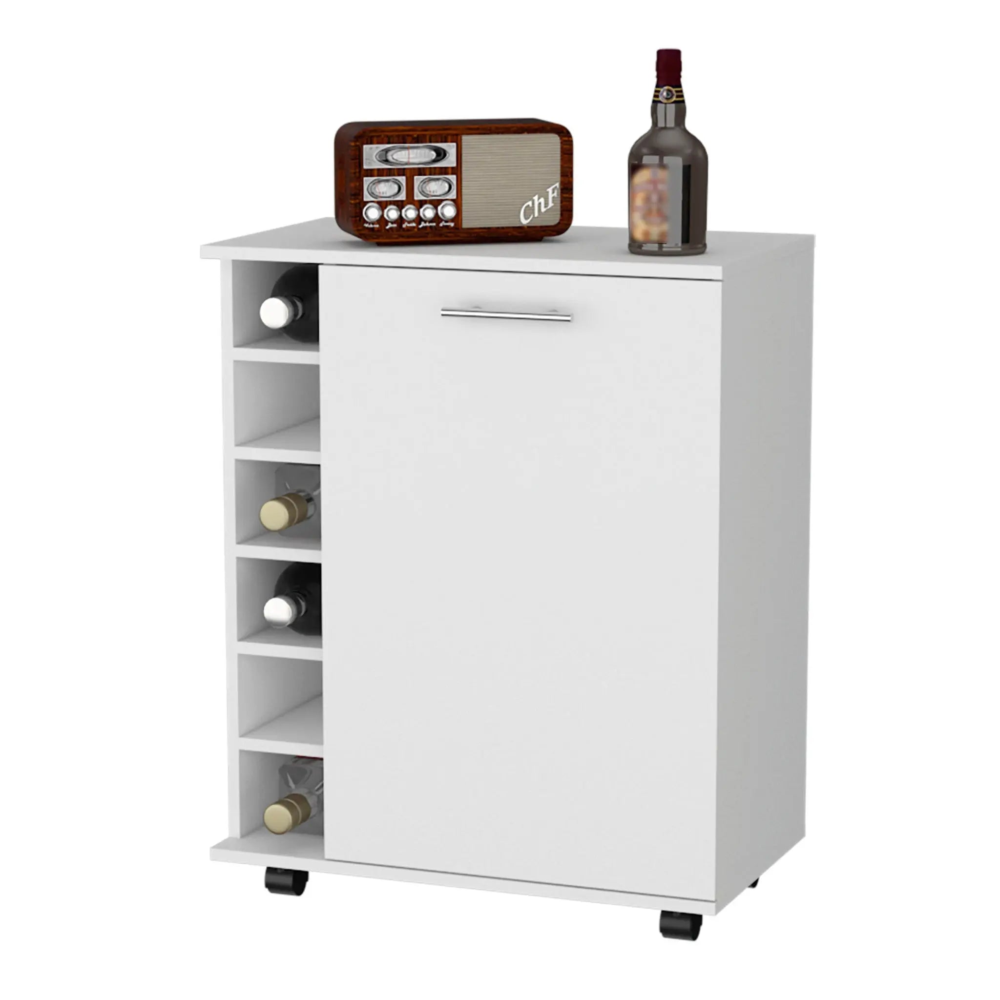 White Rolling Bar Cart With Wine Storage Homeroots Kitchen & Dining