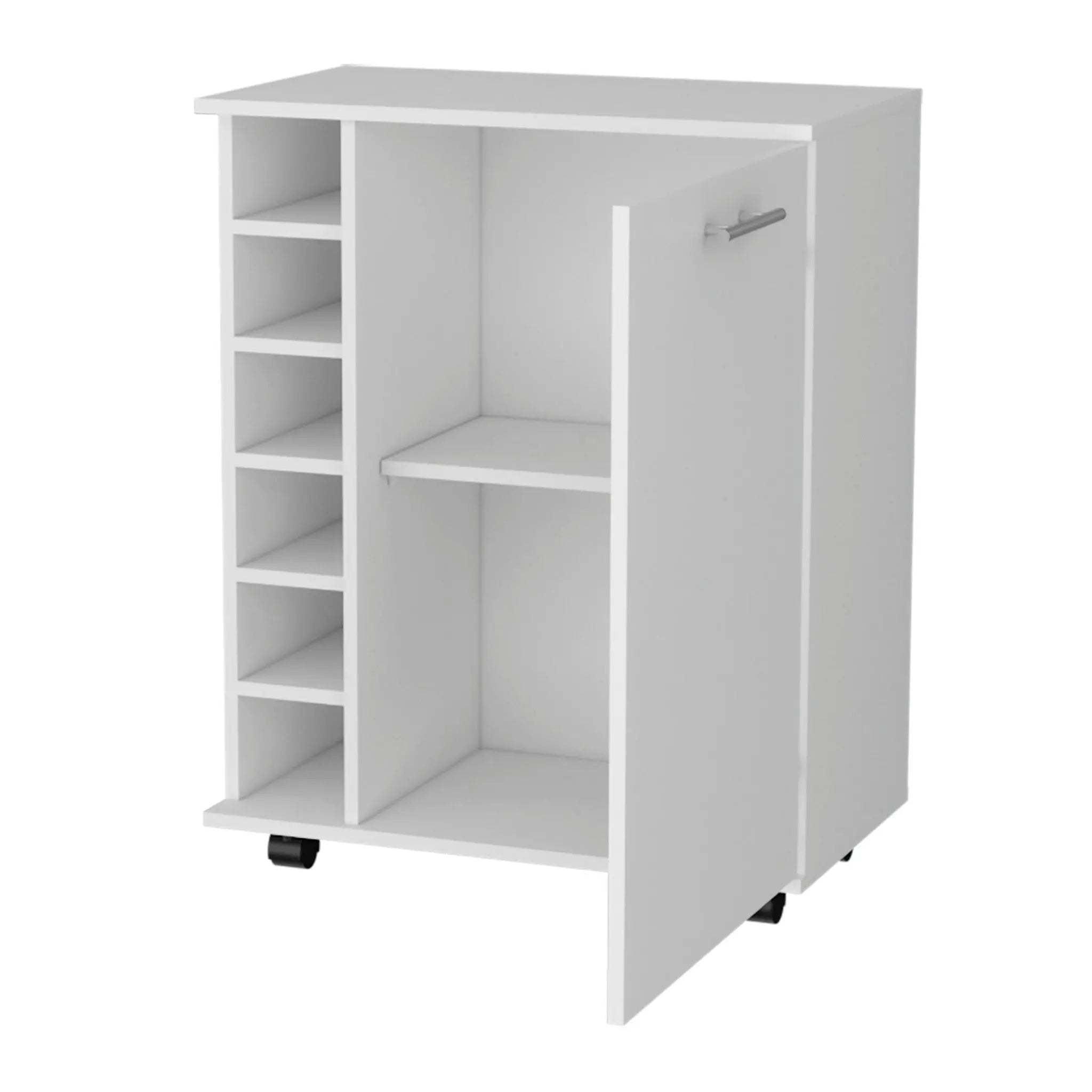White Rolling Bar Cart With Wine Storage Homeroots Kitchen & Dining
